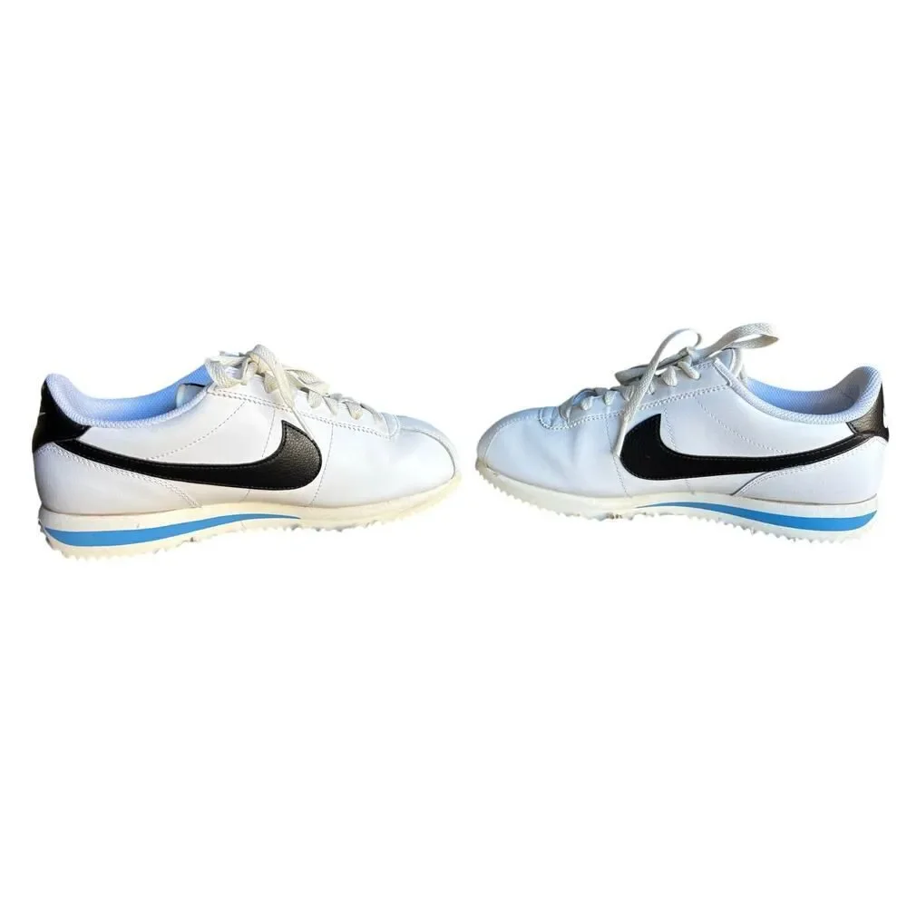 Nike Cortez women’s sneakers, US size 7.5, UK size 5, white, black, and blue